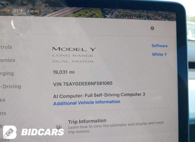 7SAYGDEE6NF561065 2022 Tesla Model Y photo no. 14