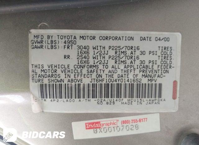 JT6HF10U4Y0141652 2000 Lexus RX photo no. 9