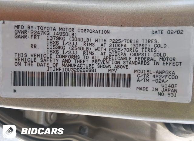 JTJHF10U320262881 2002 Lexus RX photo no. 9