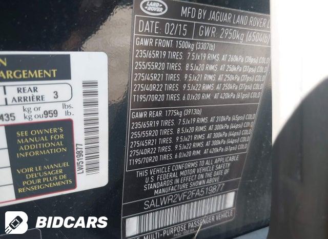 SALWR2VF2FA519877 2015 Land Rover Range Rover photo no. 9