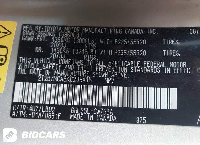 2019 Lexus RX — VIN 2T2BZMCA6KC208415, şəkil 9