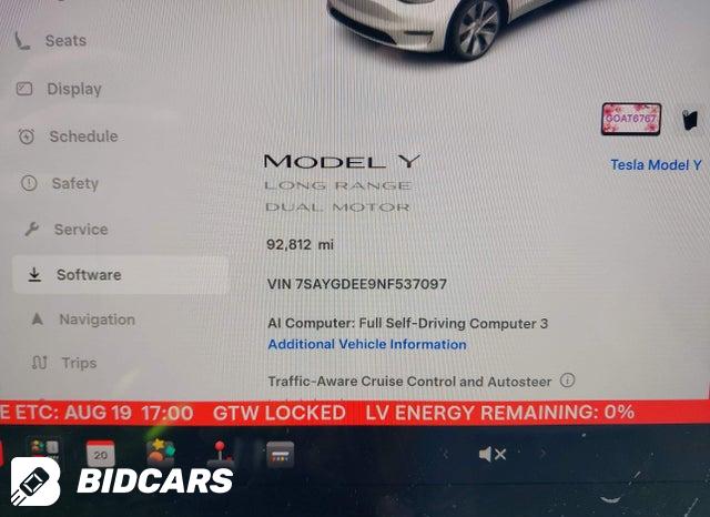 2022 Tesla MODEL Y — VIN 7SAYGDEE9NF537097, şəkil 7