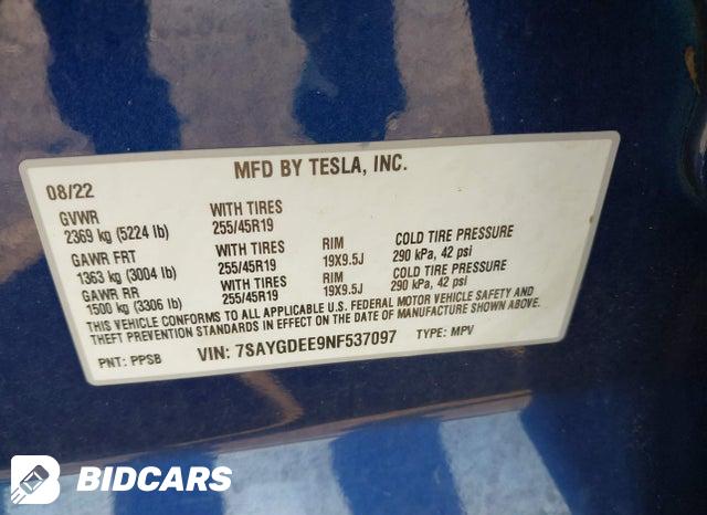 2022 Tesla MODEL Y — VIN 7SAYGDEE9NF537097, şəkil 9