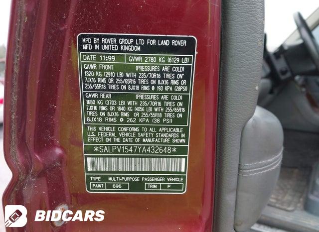 SALPV1547YA432648 2000 Land Rover Range Rover photo no. 9