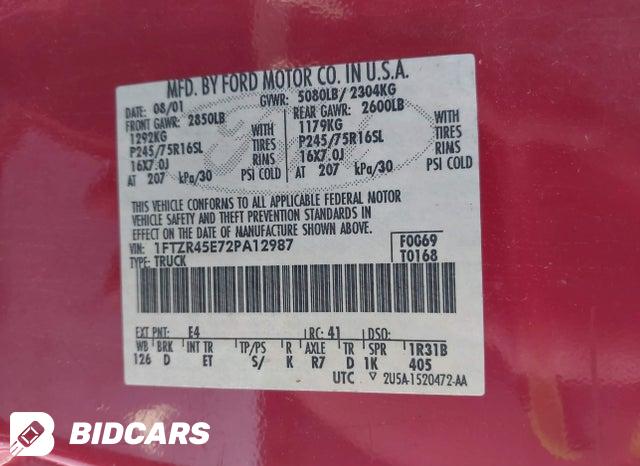 1FTZR45E72PA12987 2002 Ford Ranger photo no. 9