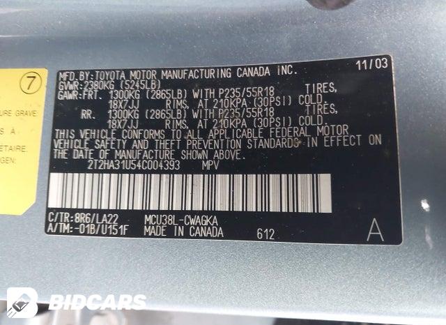 2T2HA31U54C004393 2004 Lexus RX photo no. 9