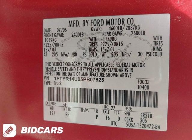 1FTYR14U05PB07625 2005 Ford Ranger photo no. 9
