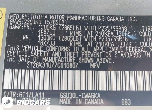 2T2GK31U77C010807 2007 Lexus RX photo no. 9