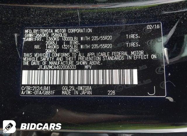 2016 Lexus RX — VIN JTJBZMCA4G2008303, şəkil 9