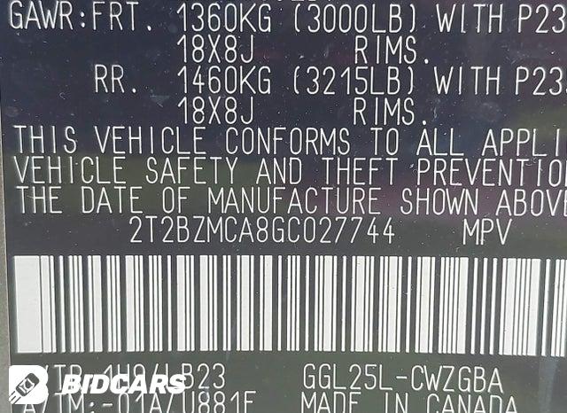 2016 Lexus RX — VIN 2T2BZMCA8GC027744, şəkil 9