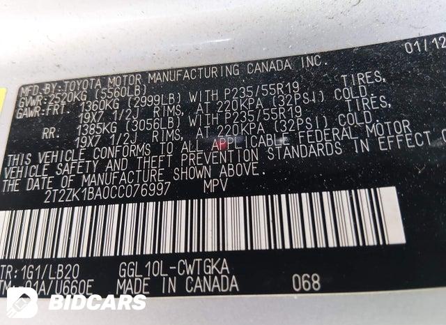2T2ZK1BA0CC076997 2012 Lexus RX photo no. 9