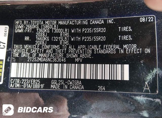 2022 Lexus RX — VIN 2T2SZMDA6NC363646, şəkil 9