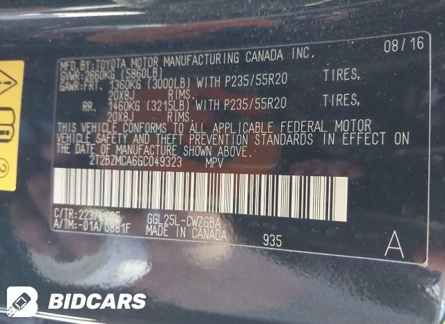 2016 Lexus RX — VIN 2T2BZMCA6GC049323, şəkil 9