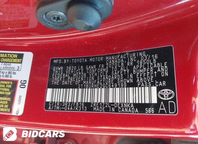 2016 Toyota Corolla — VIN 2T1BURHE2GC649199, фото 9