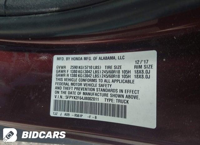 5FPYK2F64JB002011 2018 Honda Ridgeline photo no. 9
