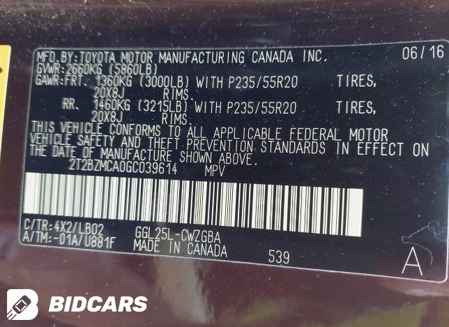 2T2BZMCA0GC039614 2016 Lexus RX photo no. 9