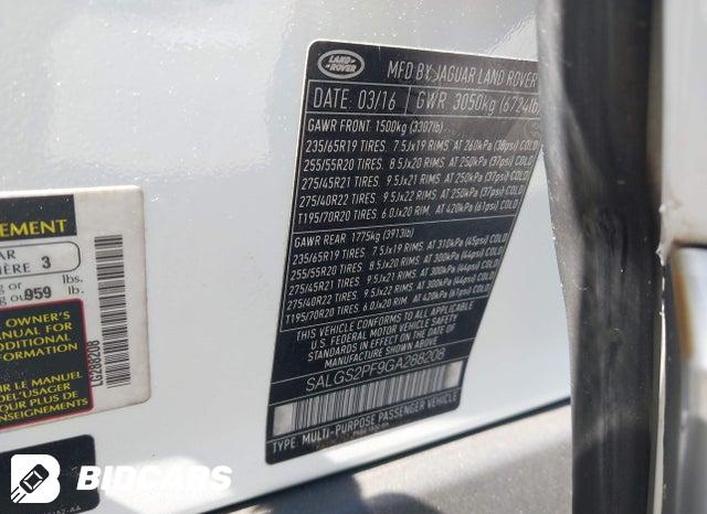 2016 Land Rover Range Rover — VIN SALGS2PF9GA288208, şəkil 9