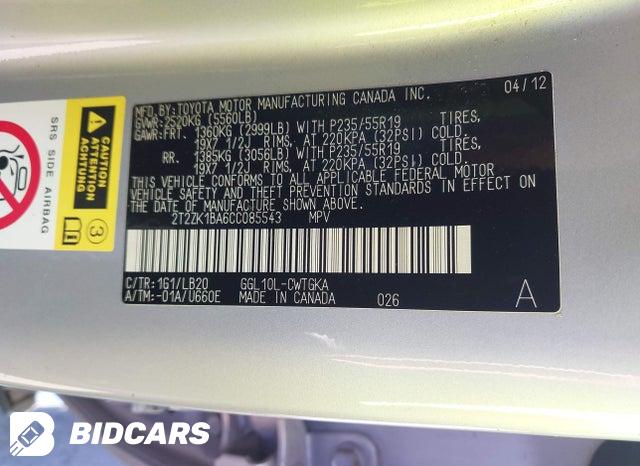 2T2ZK1BA6CC085543 2012 Lexus RX photo no. 9