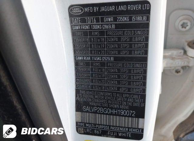 2017 Land Rover Range Rover — VIN SALVP2BG0HH190072, şəkil 9