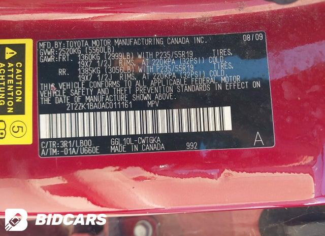 2T2ZK1BA0AC011161 2010 Lexus RX photo no. 9