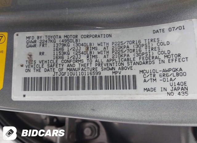 JTJGF10U110116599 2001 Lexus RX photo no. 9