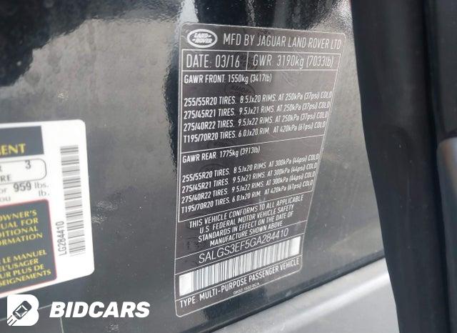 2016 Land Rover Range Rover — VIN SALGS3EF5GA284410, şəkil 9