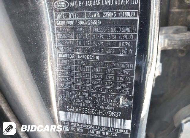 2016 Land Rover Range Rover — VIN SALVP2BG6GH079637, şəkil 9