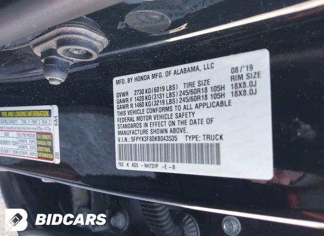 2019 Honda Ridgeline — VIN 5FPYK3F80KB043535, şəkil 9