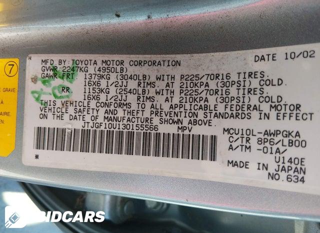 JTJGF10U130155566 2003 Lexus RX photo no. 9