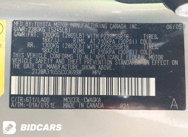 2T2GA31U55C036998 2005 Lexus RX photo no. 9