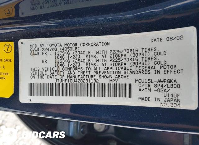 JTJHF10U420291192 2002 Lexus RX photo no. 9