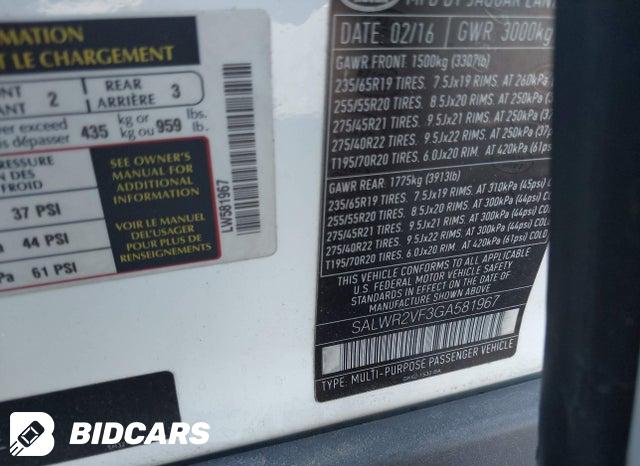 2016 Land Rover Range Rover — VIN SALWR2VF3GA581967, şəkil 9