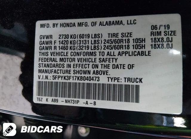 2019 Honda Ridgeline — VIN 5FPYK3F17KB040473, şəkil 9