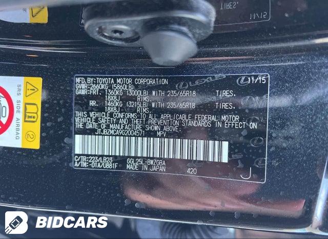 2016 Lexus RX — VIN JTJBZMCA9G2004571, şəkil 9