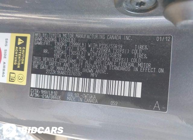 2T2ZK1BA6CC076597 2012 Lexus RX photo no. 9