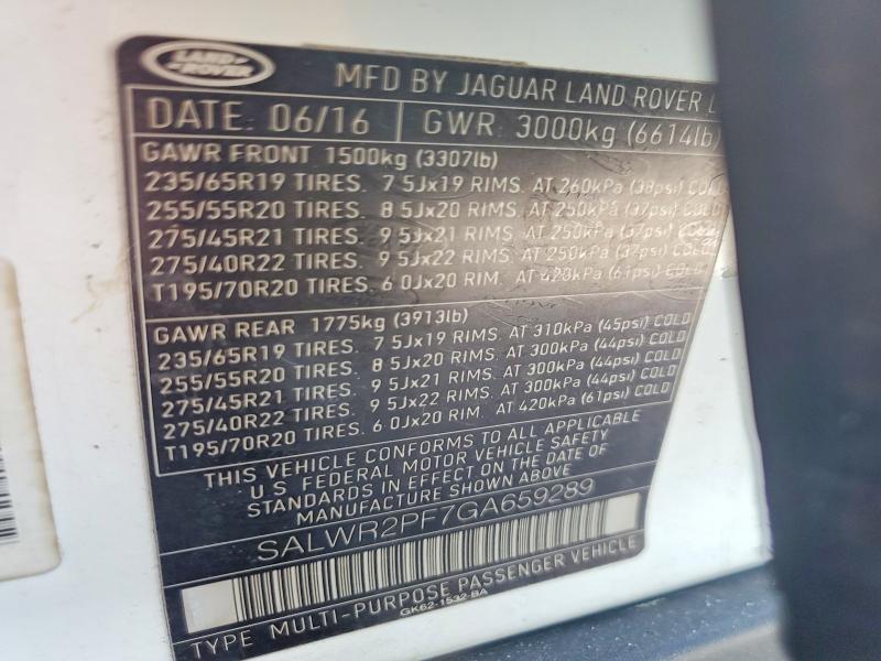 SALWR2PF7GA659289 2016 Land Rover Range Rover photo no. 14