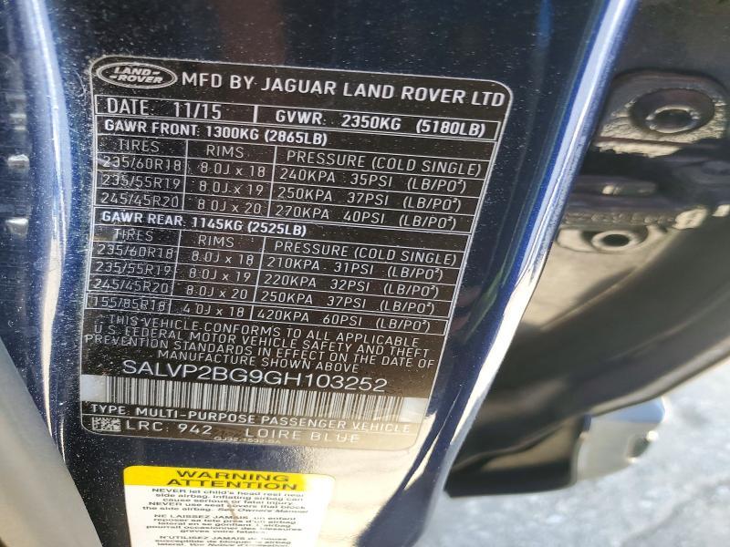 SALVP2BG9GH103252 2016 Land Rover Range Rover photo no. 12