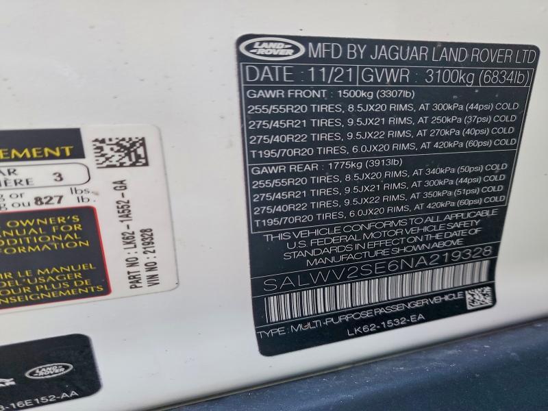 SALWV2SE6NA219328 2022 Land Rover Range Rover photo no. 13