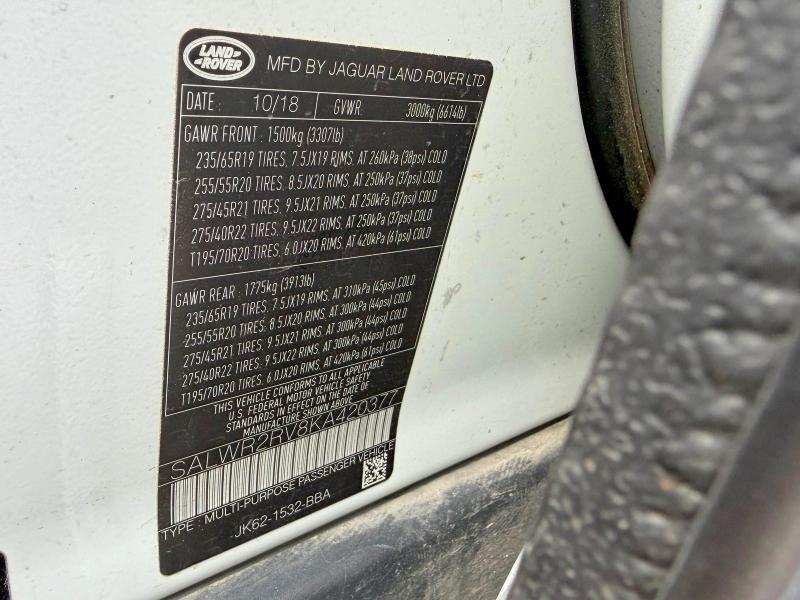 SALWR2RV8KA420377 2019 Land Rover Range Rover photo no. 10
