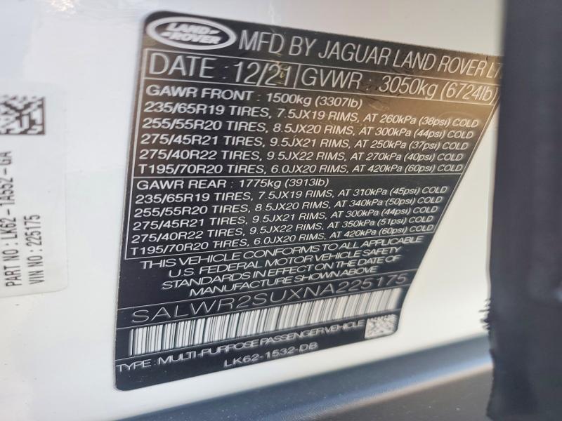 SALWR2SUXNA225175 2022 Land Rover Range Rover photo no. 12