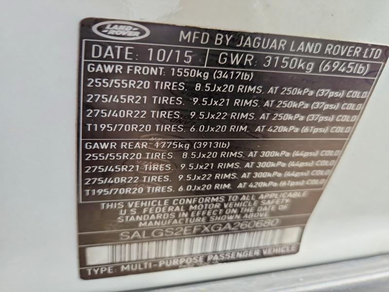 SALGS2EFXGA260680 2016 Land Rover Range Rover photo no. 13