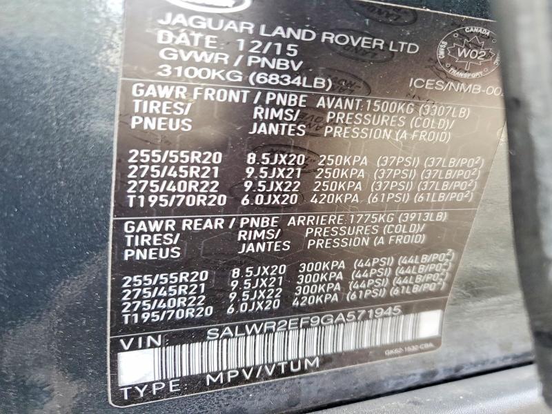 SALWR2EF9GA571945 2016 Land Rover Range Rover photo no. 13