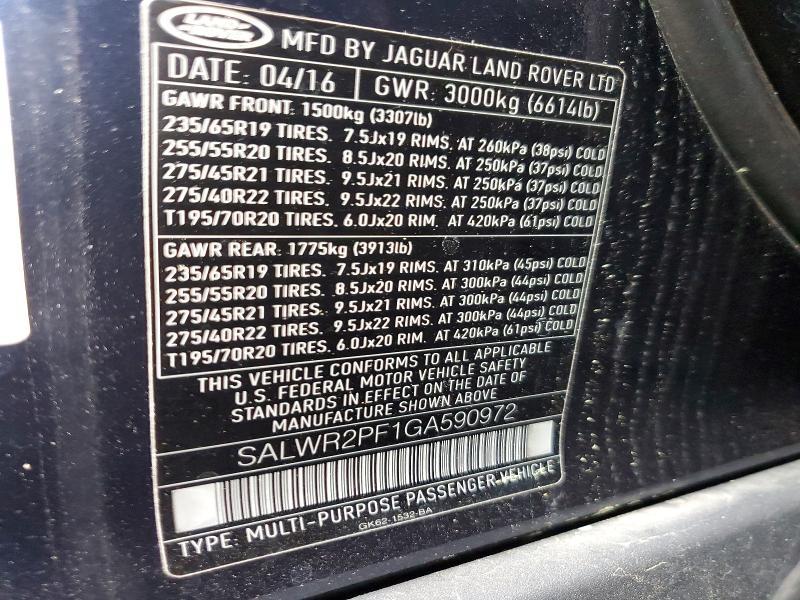 SALWR2PF1GA590972 2016 Land Rover Range Rover photo no. 13