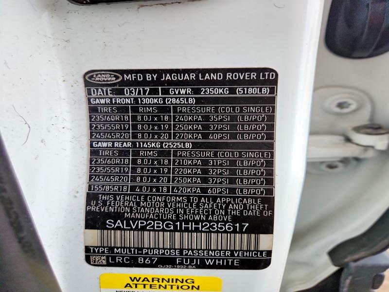 SALVP2BG1HH235617 2017 Land Rover Range Rover photo no. 14