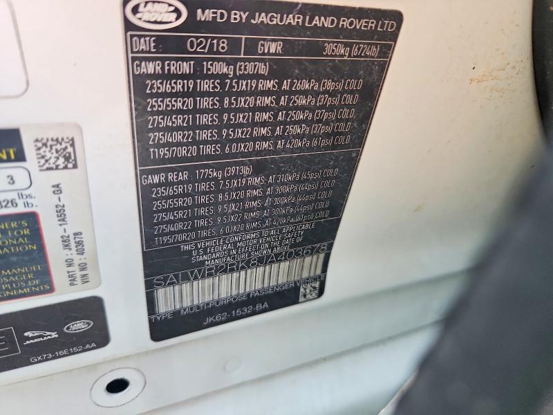 SALWR2RK8JA403678 2018 Land Rover Range Rover photo no. 14