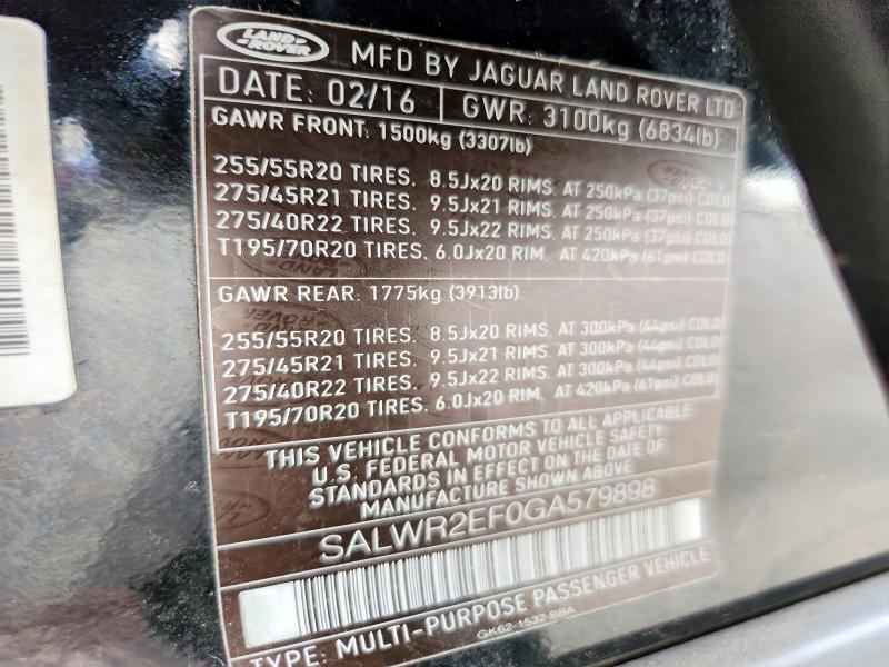 SALWR2EF0GA579898 2016 Land Rover Range Rover photo no. 12