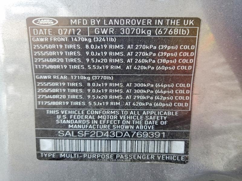 SALSF2D43DA769391 2013 Land Rover Range Rover photo no. 12