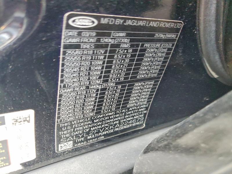 SALYL2FVXKA224679 2019 Land Rover Range Rover photo no. 13