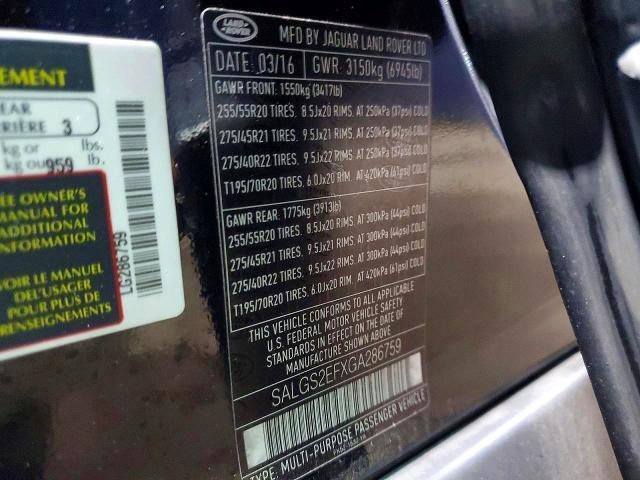 SALGS2EFXGA286759 2016 Land Rover Range Rover photo no. 13