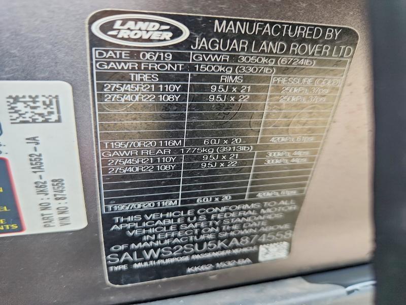 SALWS2SU5KA874558 2019 Land Rover Range Rover photo no. 13